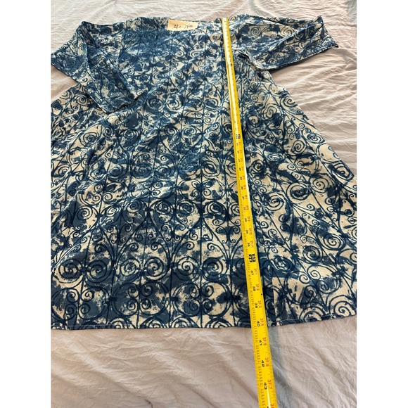 Madame Hall Blue White Batik Scroll Print Midi Dress Long Sleeve Pockets XL - Picture 6 of 10